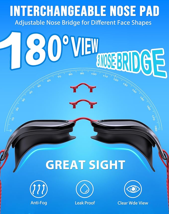 Swim Goggles, Unisex Adult Swimming Goggles Anti Fog Anti UV No Leakage Wide View for Men Women Youth-StrideForce Fitness