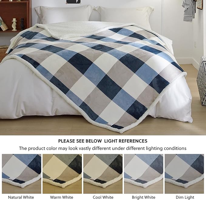PU MEI Sherpa Fleece Throw Blanket 60" x 80" Reversible Plush Fluffy Large Big Blanket Lattice Flannel Blankets for Sofa Couch Bed (Grey-Soft Blue, 60"*80")-StrideForce Fitness