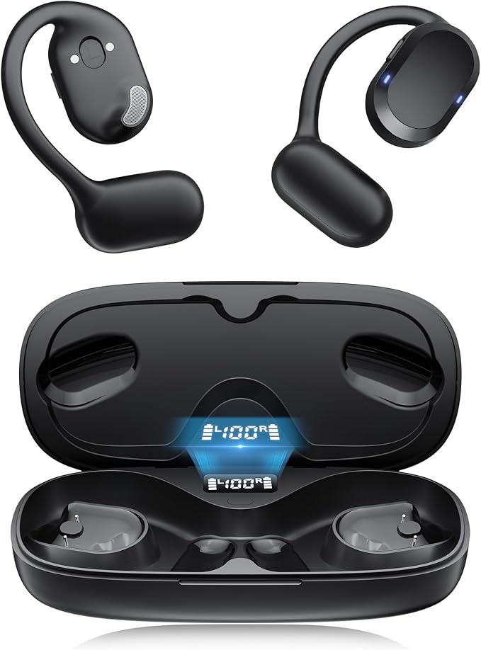 Open Ear Headphones, Open Ear Earbuds, IPX7 Waterproof, Bluetooth 5.3 True Wireless Sports Over Ear Earbuds with Earhooks, Built-in Mic, Crystal-Clear Calls for Running Workout Cycling Driving-StrideForce Fitness