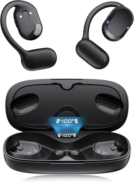 Open Ear Headphones, Open Ear Earbuds, IPX7 Waterproof, Bluetooth 5.3 True Wireless Sports Over Ear Earbuds with Earhooks, Built-in Mic, Crystal-Clear Calls for Running Workout Cycling Driving-StrideForce Fitness