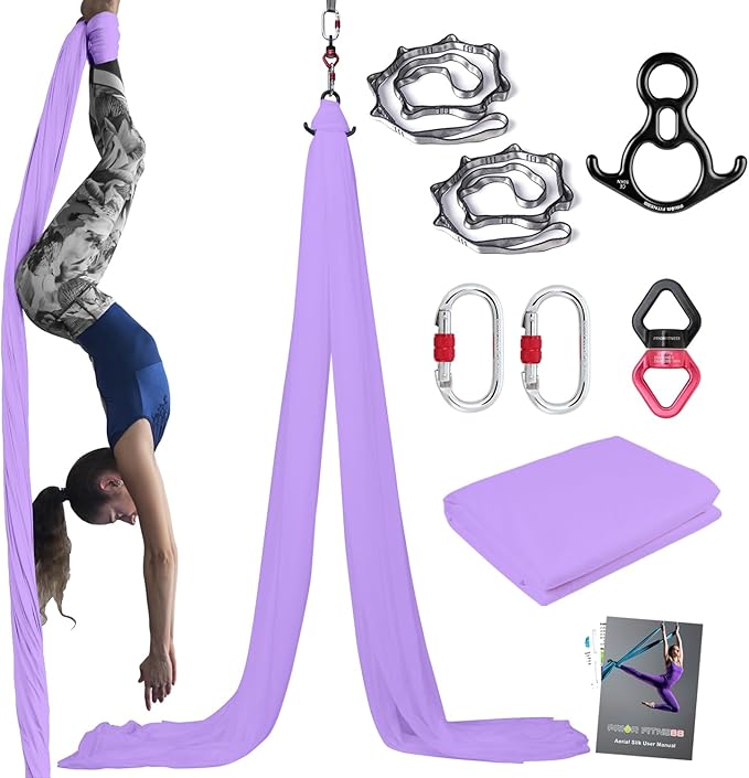 PRIOR FITNESS Aerial Silks Kit Colorful 9/15/20 Yards 40D Nylon Fabric Hammock Set With Hardware & Guide for All Levels Of Aerial Yoga Practice and Acrobatic Flying For Adults Aerial silk-StrideForce Fitness