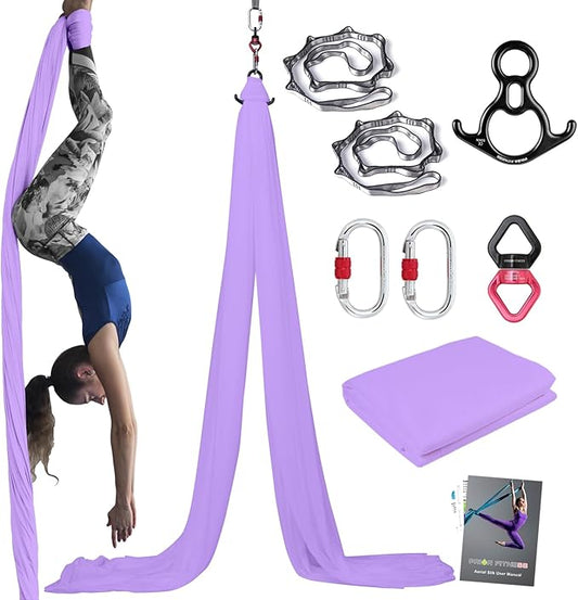 PRIOR FITNESS Aerial Silks Kit Colorful 9/15/20 Yards 40D Nylon Fabric Hammock Set With Hardware & Guide for All Levels Of Aerial Yoga Practice and Acrobatic Flying For Adults Aerial silk-StrideForce Fitness