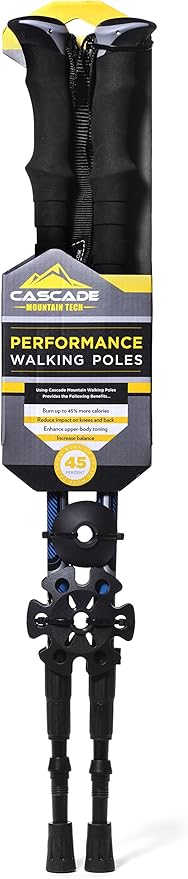 Cascade Mountain Tech Lightweight Aircraft-Grade Aluminum Trekking Poles with Extended Down Grip Plus Tip Kit-StrideForce Fitness