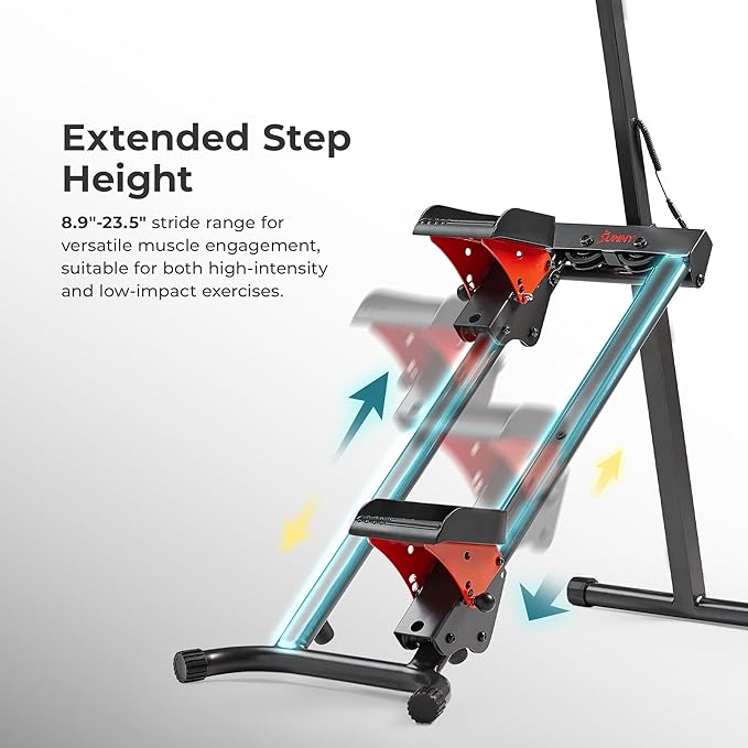 Sunny Health & Fitness Stair Stepper w/Handlebar, Extended Step Range Climber Machine for Legs, Core and Glute Workouts, Connection with Free SunnyFit App-StrideForce Fitness