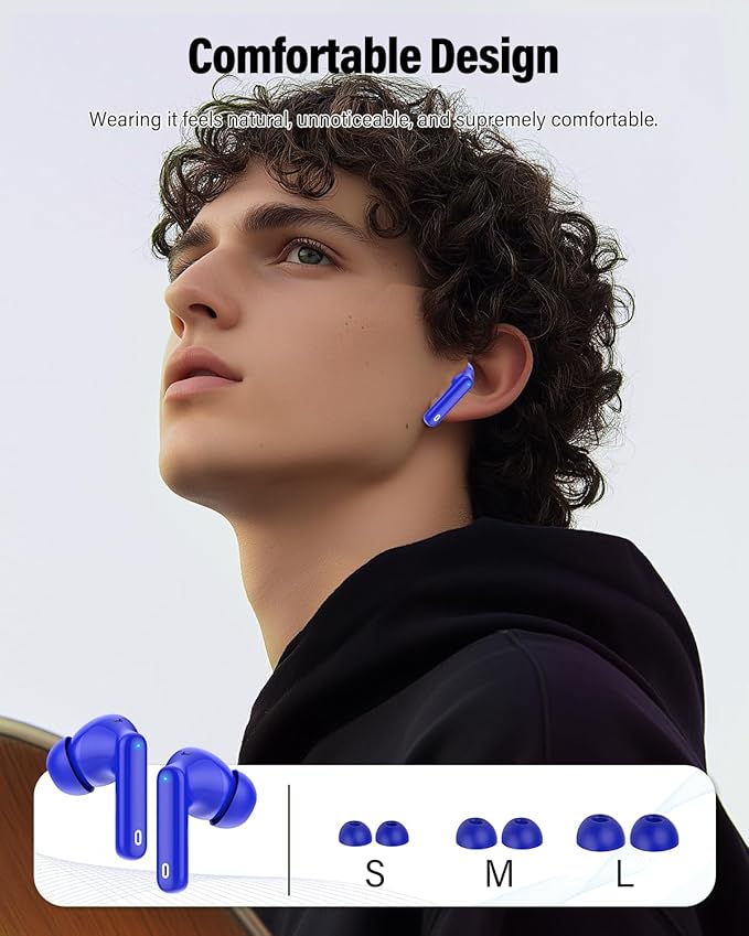 Wireless Earbuds, Bluetooth 5.4 Headphones Bass Stereo, Ear Buds with Noise Cancelling Mic, IP7 Waterproof in Ear Earphones, 36H LED Display Bluetooth Earbuds for Laptop Pad Phones Sports, Blue-StrideForce Fitness