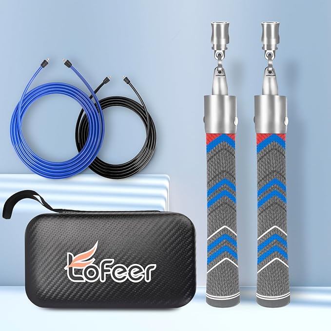 Weighted Jump Rope for Men Women with 110"&102" Abrasion-resistant Cable, Φ=6mm Crossropes jump rope with Rubber Grip,360 Degree Spin,Tangle Free,Suitable for Fitness Cardio,Boxing & Workout-StrideForce Fitness