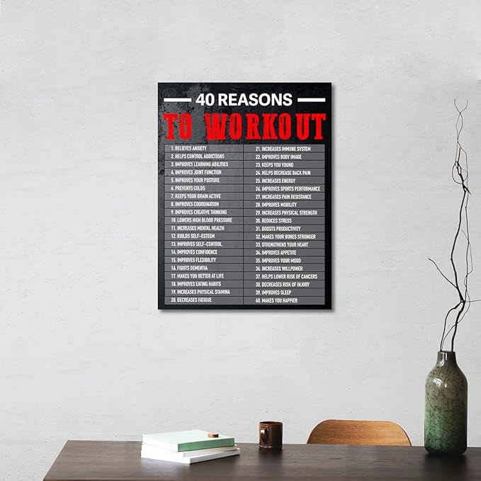 Gwisml 40 Reasons To Workout Wall Art,Inspirational Exercise Fitness Canvas Frame Paintings For Gym Sports Room Home Workplace Wall Art Decor-StrideForce Fitness
