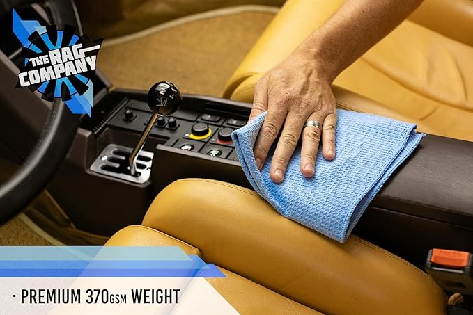 The Rag Company - Standard Waffle Weave Towels, Microfiber Detailing, Window/Glass and Drying, Wax & Polish, Lint-Free, Streak-Free, 370gsm, 16in x 16in, Light Blue (3-Pack)-StrideForce Fitness