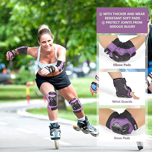 Skating Protective Gear Adult Youth Knee Pads and Elbow Pads Set, Skateboard Wrist Guards for Roller Skating Skateboarding Cycling Purple-StrideForce Fitness