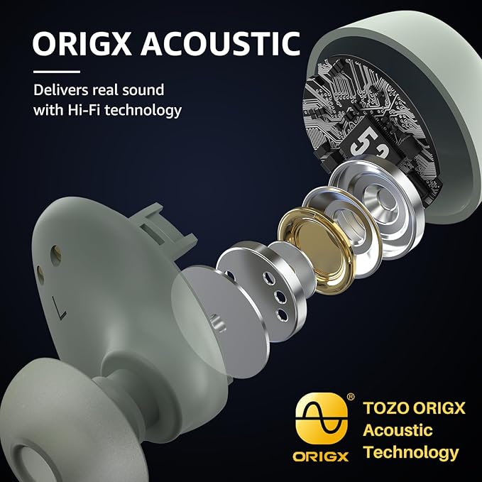 TOZO A1 Wireless Earbuds Bluetooth 5.3 Light Weight in Ear IPX5 Waterproof Headphones 2 Mic for AI Calls, Immersive Premium Sound Bass Headset with Charging Case, 32 Presets EQ Customization via App-StrideForce Fitness