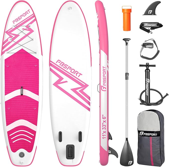FBSPORT 11' Premium Stand Up Paddle Board, Yoga Board with Durable SUP Accessories & Carry Bag | Wide Stance, Surf Control, Non-Slip Deck, Leash, Paddle and Pump for Youth & Adult-StrideForce Fitness
