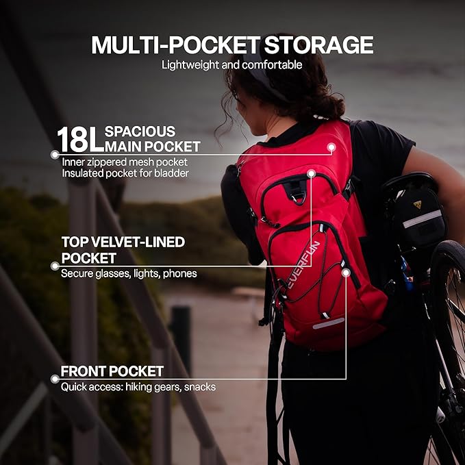 Everfun Hydration Backpack 18L with Water Bladder 2L/3L Hiking Water Backpack Women Men Hydration Pack Insulated Lightweight Day Hydropack with Storage for Hiking, Biking, Running, Festival-StrideForce Fitness
