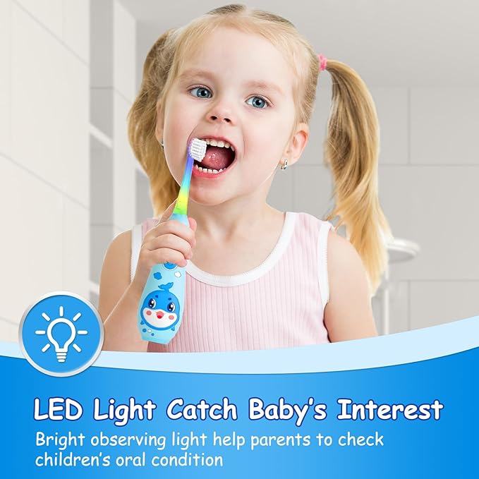 teeteck Electric Toothbrush for Kids - Toddler Electric Toothbrush with Magnetic Charging, Includes 2 Brush Heads, Magnetic USB Charging Cable for Ages 1-6 Boys Girls (Blue)