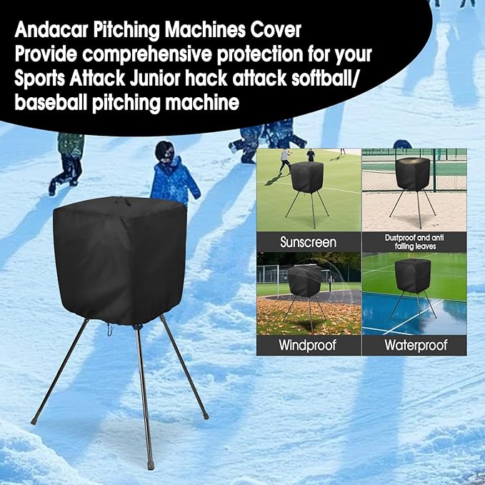 Pitching Machines Cover for Sports Attack Junior Hack Attack Softball Pitching Machine, 600D Waterproof Baseball Pitching Machines Cover, Black-StrideForce Fitness