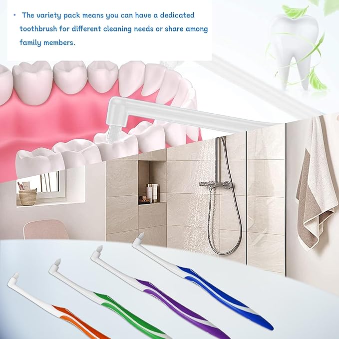 4-Pack Tuft Toothbrushes for Orthodontic Care, Interspace Tufted Brush with End-tuft Tapered Design, Soft Trim Bristles for Braces, Bridges, and Wisdom Teeth Gap, Dental Health Oral Care Tools