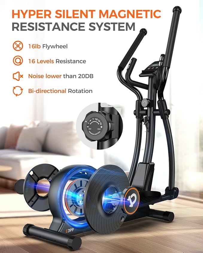 pooboo Elliptical Machine, Elliptical Exercise Machine with 16-Level Resistance&Hyper-Quiet Magnetic Driving System, Elliptical Machine for Home with LCD Monitor&15.5IN Stride, 350LBS Weight Capacity-StrideForce Fitness