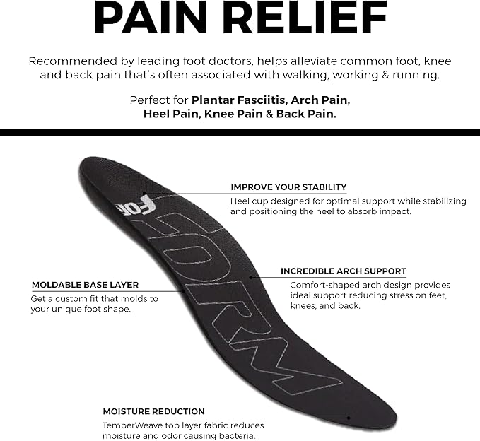 Ultra-Thin Plantar Fasciitis Insoles Designed for Comfort & Maximum Pain Relief, Ideal for Dress Shoes & Boots | Black (Women's 6.5-7)-StrideForce Fitness