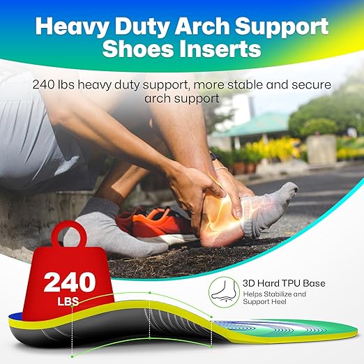 Upgraded Plantar Fasciitis Insoles, 240lbs Heavy Duty Work Boot Insoles for Men, Arch Support Orthotics Inserts, Athletic Gel Shoe Inserts for Pain Relief, Flat Feet, Standing All Day - M-StrideForce Fitness