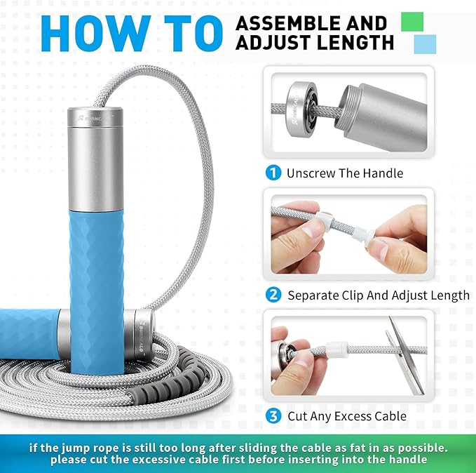 Weighted Jump Rope for Men, Women (1.5LB) - Alloy Steel Handles, Speed Skipping Rope, Gym,Indoor/Outdoor - Fitness, Workout, Boxing - Solid PVC & Cotton Rope-StrideForce Fitness