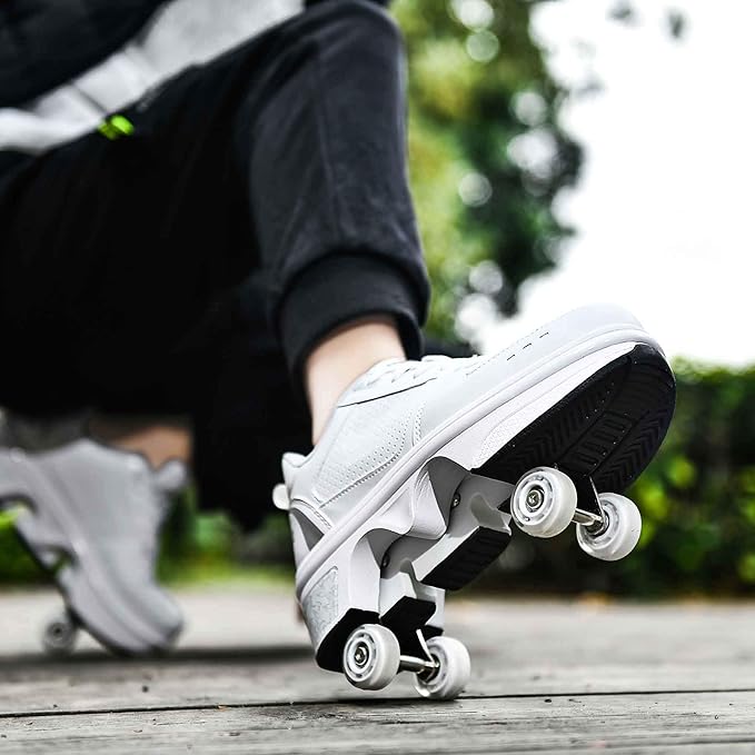 Double-Row Deform Wheel Automatic Walking Shoes Invisible Deformation Roller Skate 2 in 1 Removable Pulley Skates Skating Parkour-StrideForce Fitness