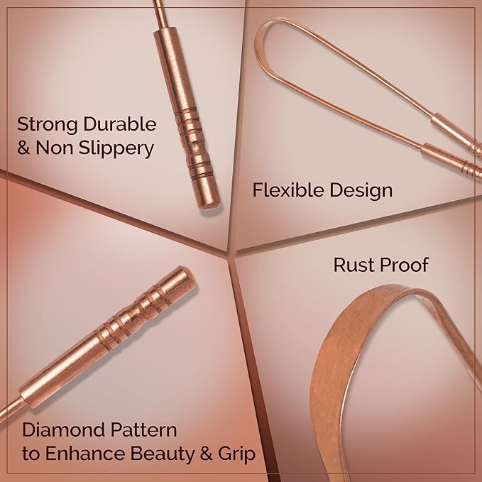 MasterMedi Tongue Scraper with Case Easy to Use Tongue Scraper for Adults, Tongue Cleaner for Oral Care & Hygiene Copper Set of 2 (with Travel Case)