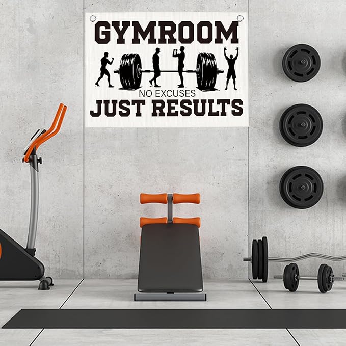 Gym Room No Excuses Just Results Gym Motivational Wall Art Banner Dorm Posters Gifts for Guys Men Women Gym Flag Decor for Home Gym Bedroom Workout Room 30x20 Inchs-StrideForce Fitness