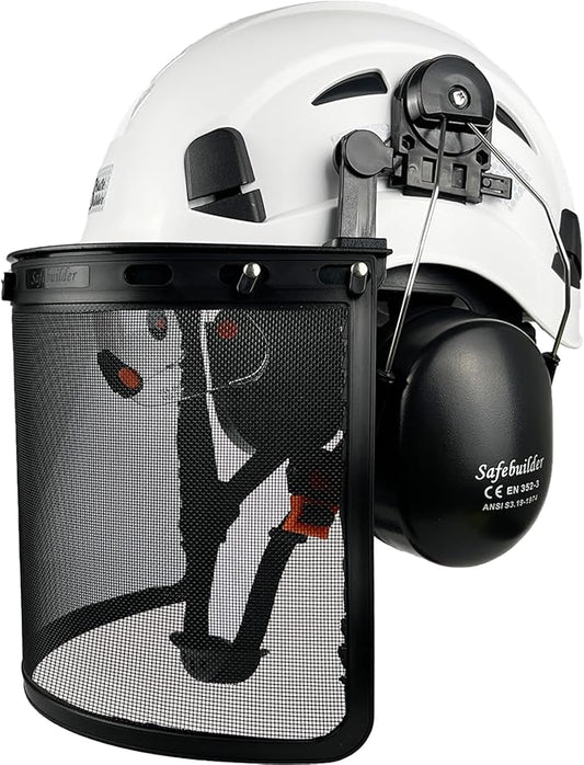 Forestry Safety Helmet with Build-in Visor Mesh Face Shield Ear Muffs 4 in 1 Chainsaw Safety Hard Hats-StrideForce Fitness
