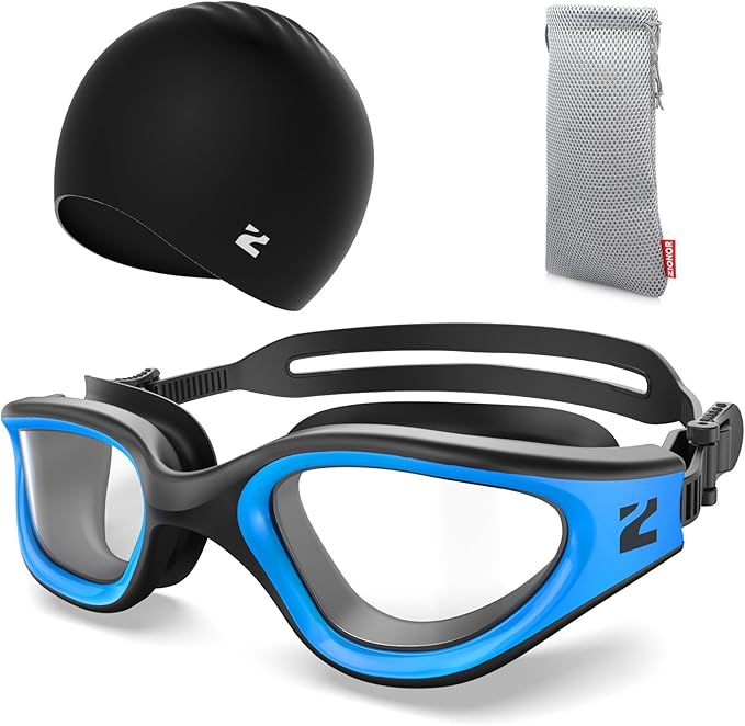 ZIONOR G1 Lite Swim Goggles with Swim Cap Comfortable Anti-fog Swimming Goggles Cap Set for Adult Men Women-StrideForce Fitness