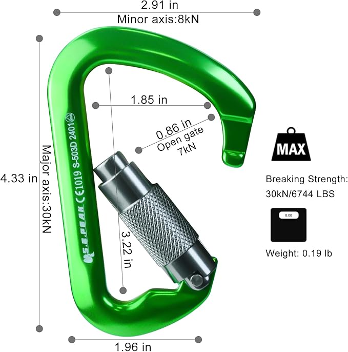 SEPEAK UIAA 30kN Climbing Carabiner Clips, Professional Heavy Duty Twist Locking Carabiners for Climbing,Mountaineering, Rappelling, Camping, Hiking, Swings, Large D Ring Hooks-StrideForce Fitness
