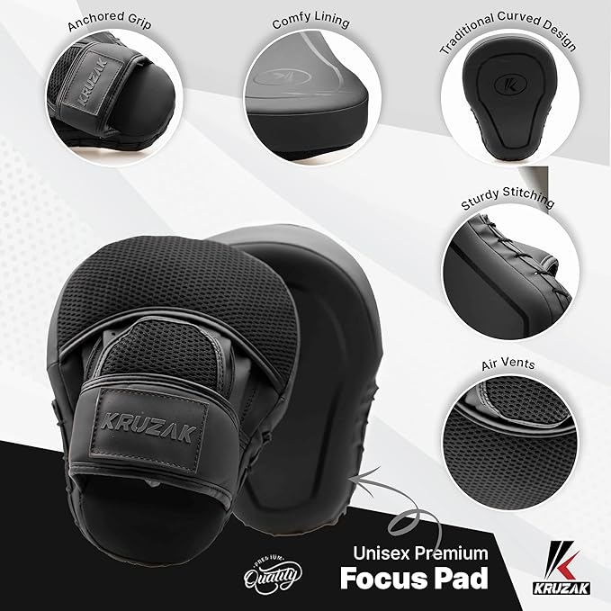 Kruzak Matte Black Boxing Gloves and Pads, Boxing Gloves Training Set for Kickboxing and Muay Thai MMA Training - Boxing Kit for Adults with Punching Pads for Martial Arts and Karate-StrideForce Fitness