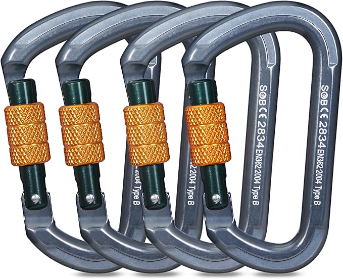 Auto Locking Rock Climbing Carabiner Clips, Heavy Duty Asymmetrical Carabiner Connector Used for Rappelling Rescue Outdoor Climbing, Mountaineer, Hammock, Camping-StrideForce Fitness