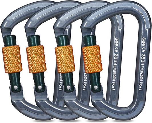 Auto Locking Rock Climbing Carabiner Clips, Heavy Duty Asymmetrical Carabiner Connector Used for Rappelling Rescue Outdoor Climbing, Mountaineer, Hammock, Camping-StrideForce Fitness