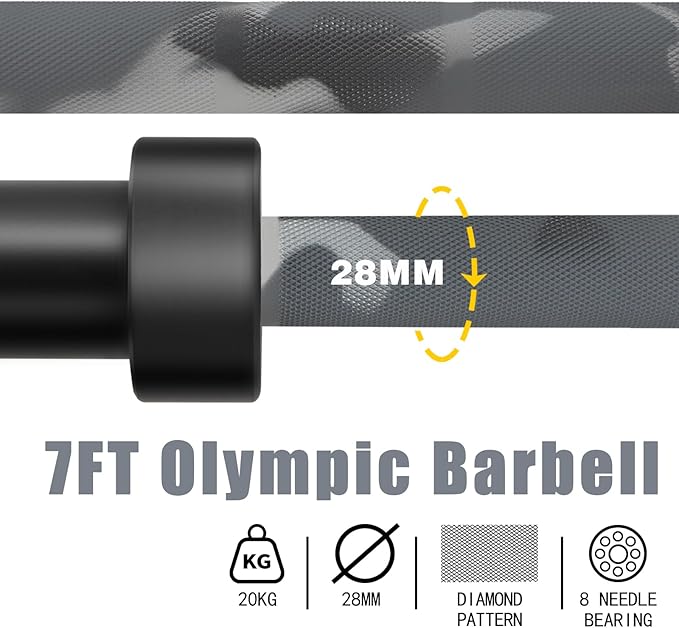 7ft Olympic Barbell for Strength Training and Olympic Weightlifting, 500 700 1000LBS Capacity Available, 2 Inch Bar for Squats, Home Gym Fitness Equipment, Bench Press, Deadlift,Powerlifting-StrideForce Fitness