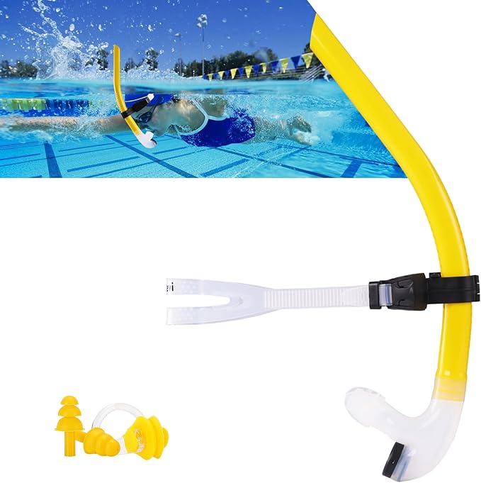 Swim Snorkel for Lap Swimming，No Loud gurgling Noise No Hurt Forehead No Slip Swimming Snorkeling Training for Adult/Kid/Youth,Swimmer Snorkle Center Mount Snorkel One-Way Purge Valve-StrideForce Fitness