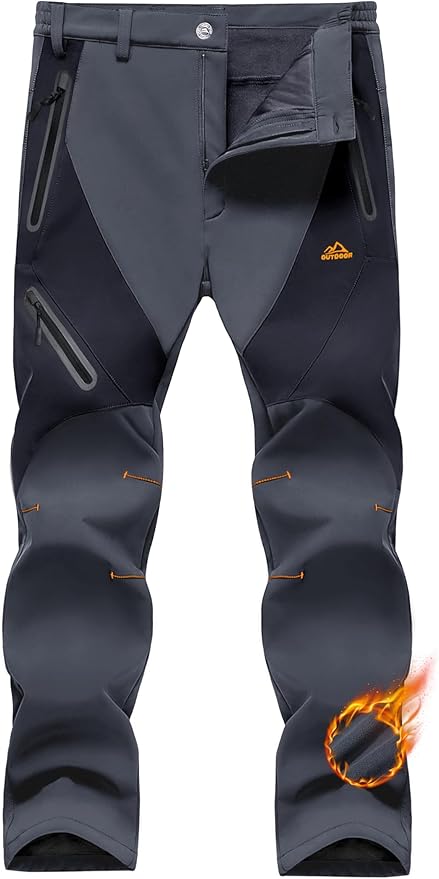 MAGCOMSEN Men's Snow Ski Pants Fleece Lined Water Resistant Winter Pants with 4 Zip Pockets for Snowboard Hiking Outdoor
