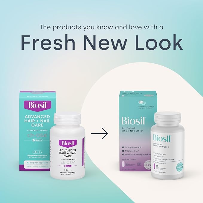 Biosil Advanced Hair + Nail Care - Growth Vitamins for Women - Strengthen & Thicken Strands - 60 Capsules - Patented ch-OSA - 30-Day Supply-StrideForce Fitness