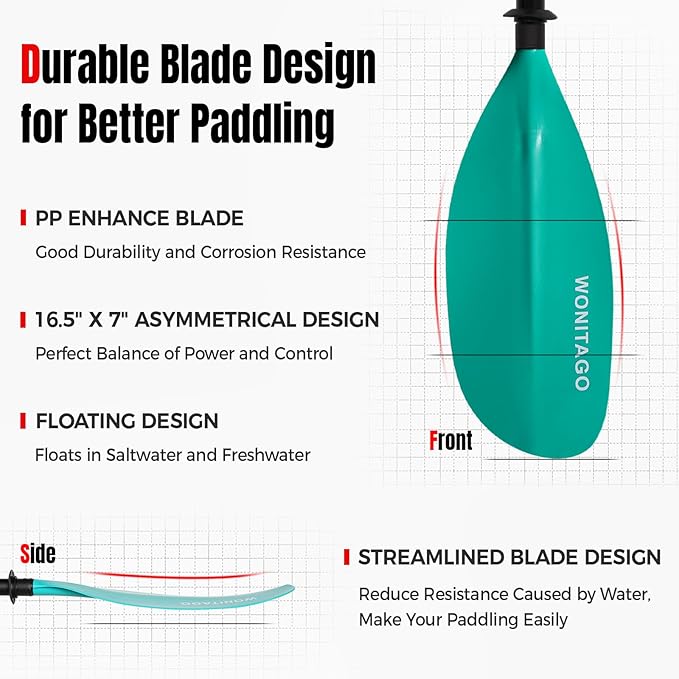 Kayak Paddles with Alloy Shaft and PP Blade, Floating Kayaking Oars, Adjustable 230-250 cm/90-98 Inches, 210-230 cm/82-90 Inches-StrideForce Fitness