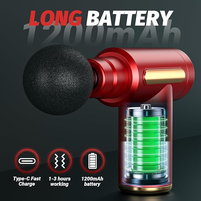 Massage Gun, Small Travel Tool, Massage Gun Deep Tissue,Percussion Handheld Portable Muscle Massager Tool for Full Body Pain Relief, Ideal Gifts for Men, Women(Red)