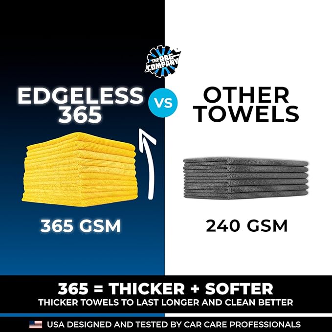 The Rag Company - Edgeless 365 Microfiber Towels (10-Pack) Premium 70/30 Blend, Professional Polishing, Wax Removal, Auto Detailing, 365gsm, 16in x 16in, Gold-StrideForce Fitness