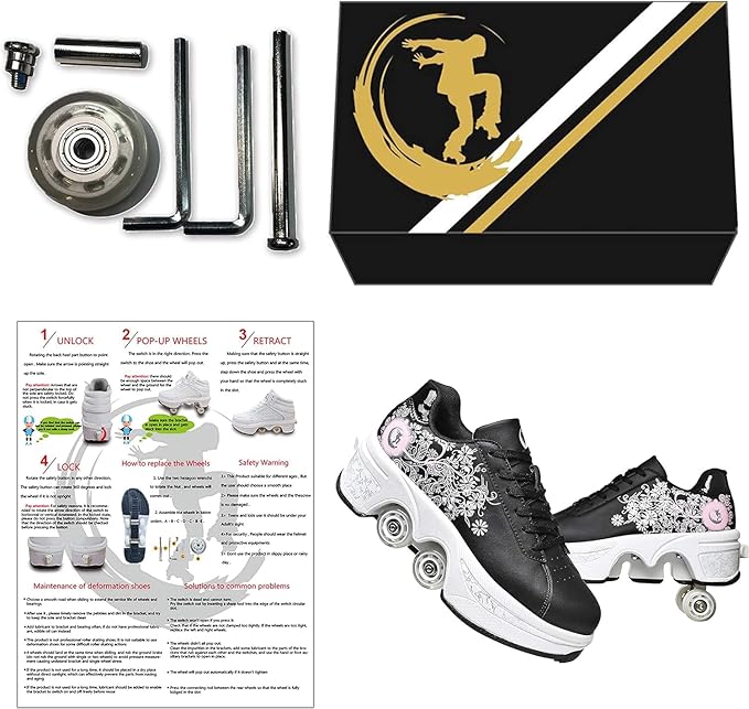 Double-Row Deform Wheel Automatic Walking Shoes Invisible Deformation Roller Skate 2 in 1 Removable Pulley Skates Skating Parkour-StrideForce Fitness