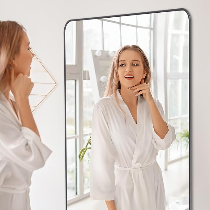 36" x 48"Bathroom Mirror, Matte Black Wall Mirror with Metal Frame, Decorative Rectangular Vanity Mirror for Bedroom Bathroom Living Room Entryway (Horizontal/Vertical)-StrideForce Fitness