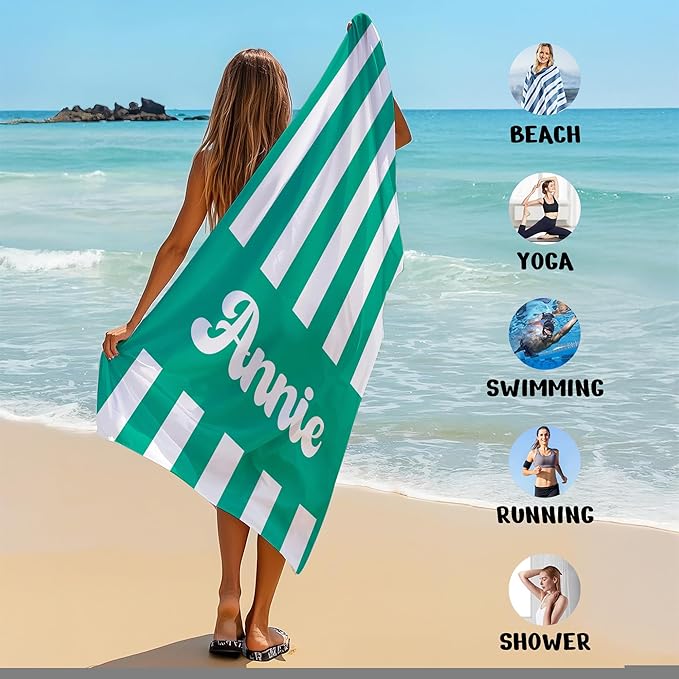 JML Personalized Beach Towel with Name, Custom Cabana Stripe Beach Towel, Customized Microfiber Pool Towel, Quick Dry & Absorbent Swim Towel for Adult,Mother's Day, Birthday, Summer Holiday,Vacation-StrideForce Fitness