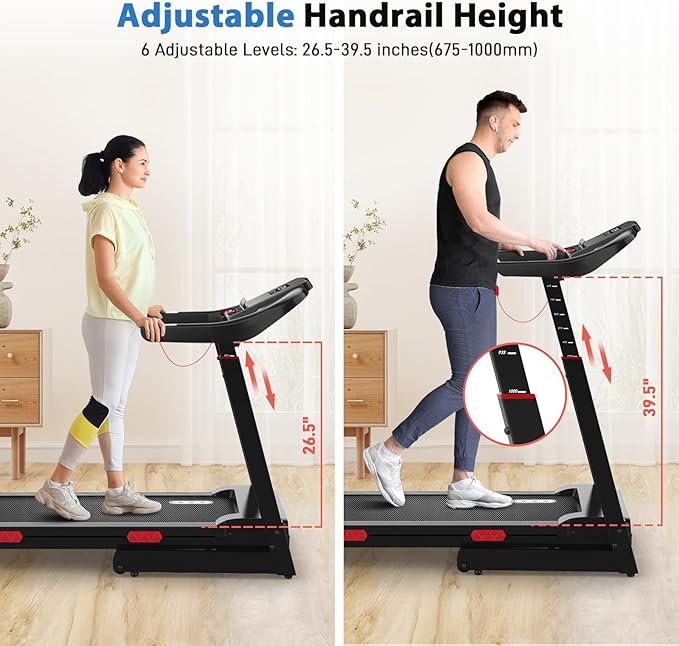 CIIHI Treadmill with Auto Incline - Adjustable Height Handrail 15% Auto Incline Treadmill with 400 lbs Capacity - Foldable Running Machine for Home with APP, Voice Control and Speaker - 8.7 MPH-StrideForce Fitness