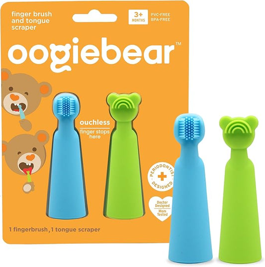 oogiebear Baby Finger Brush & Tongue Scraper - Gentle Oral Care, Soft Silicone, BPA-Free, for Infants & Toddlers