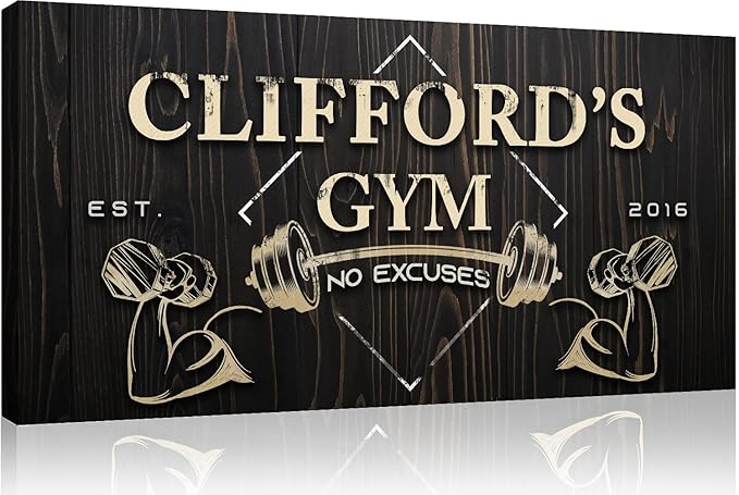 Tailored Canvases Personalized Gym Sign Wall Art Decor - Motivational Canvas for Home Gym, Workout Room, Garage, Fitness Center - Workout Inspirational Posters - Gym Name on Wooden Background, 20x10in-StrideForce Fitness