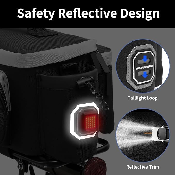 Bike Rear Rack Bag Waterproof Ebike Mountain Bicycle Saddle Bag 12L Cycling Pannier Trunk with Reflector & Shoulder Strap for Commuter Travel Outdoor-StrideForce Fitness