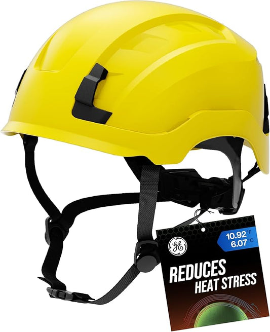 GE Safety Helmet, Impact Absorbing Tech, Adjustable Ratchet, ANSI Type 1, Memory Foam Padding, Hard Hats Protection, Lightweight, Durable, Chin Strap, Comfortable Fit OSHA Approved-StrideForce Fitness