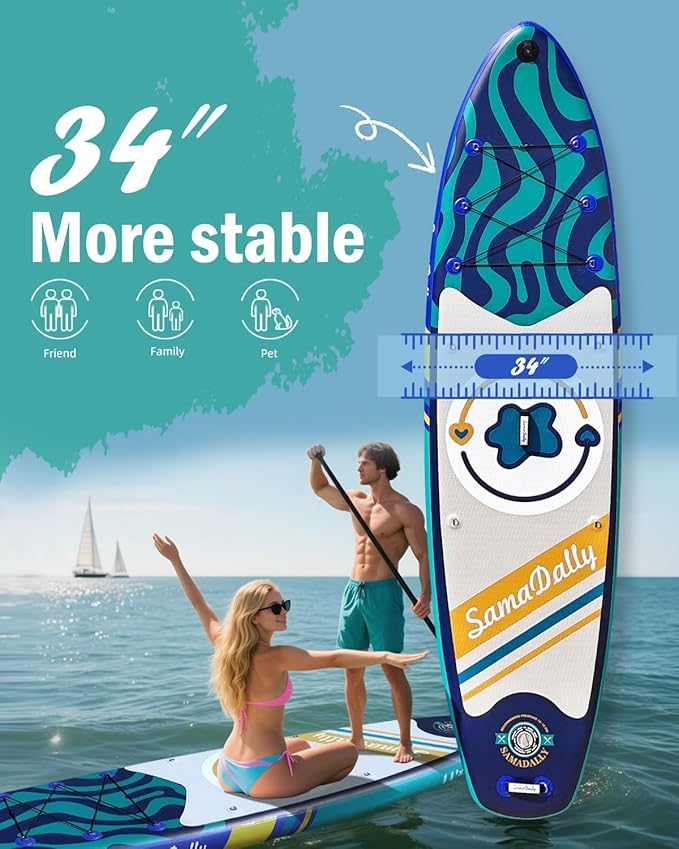 11'Stand Up Paddle Boards Surf Control with Premium SUP Board Accessories Backpack & Removable Fins, 34" Wide Inflatable Paddle Boards of All Skill Levels-StrideForce Fitness