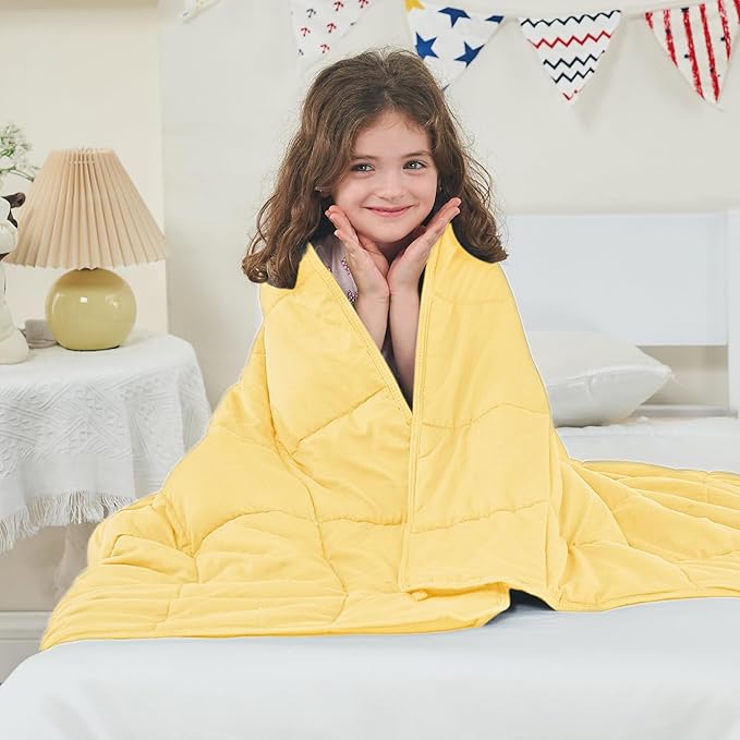 yescool Weighted Blanket (5 lbs, 36" x 48", Yellow) Cooling Heavy Blanket for Sleeping Perfect for 40-60 lbs, Breathable Blanket with Premium Glass Bead, Machine Washable-StrideForce Fitness