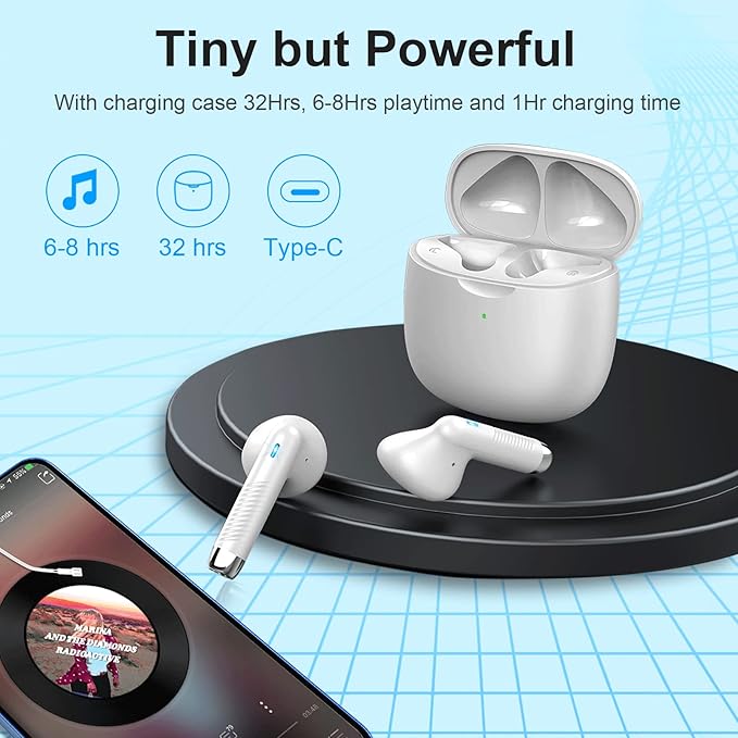 Jxrev Wireless Earbuds, Bluetooth 5.4 Headphones in Ear with Noise Cancelling Mic, Earbuds Stereo Bass, IP7 Waterproof Sports Earphones, 32H Playtime USB C Charging Buds White for Android iOS-StrideForce Fitness